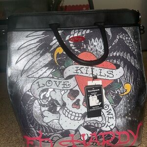 Ed Hardy Skull Design Backpack with Black and Gray